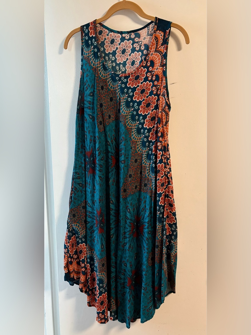 Bohemian Teal Floral A-Line Dress